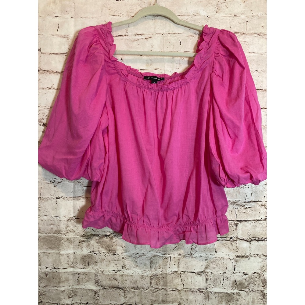 I.N.C. Crop Top Womens‎ XL Hot Pink Puff Sleeve Square Neck Cropped Romantic